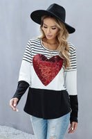 Red Heart Sequins Striped Top