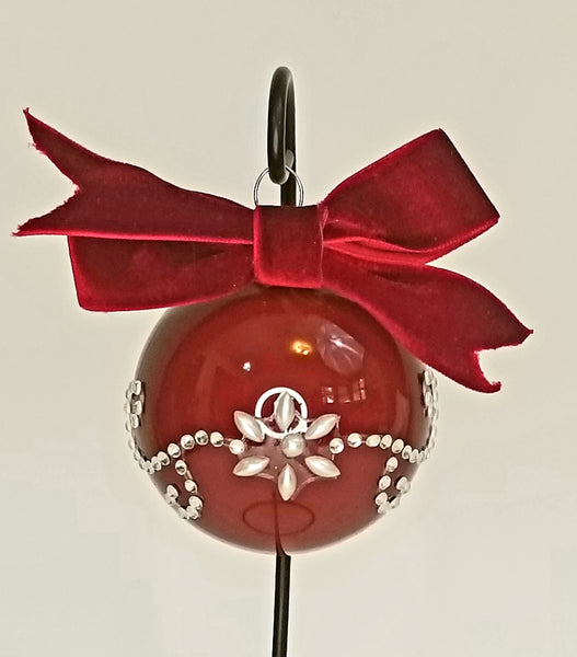 Burgundy Large Pearl and Rhinestone Vintage Christmas Ornament
