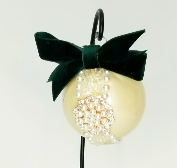 Pearl and Rhinestone Champagne Ornament